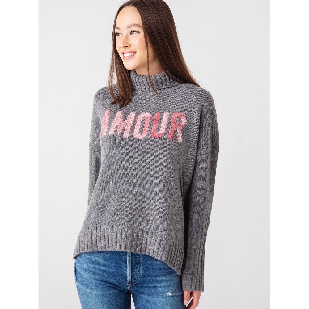 Zadig & Voltaire Alma Amour Grey Merino Wool Sequin Turtleneck Sweater Small